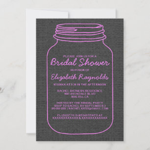 Invitación Mason Jar Bridal Shower, de Rústico Negro Rosa, in