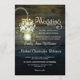 Invitación Mason Jar brillando Luces florido boda rústico