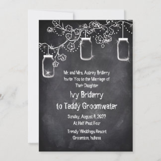 Invitación Mason Jar Chalkboard String ilumina a un Boda ruso