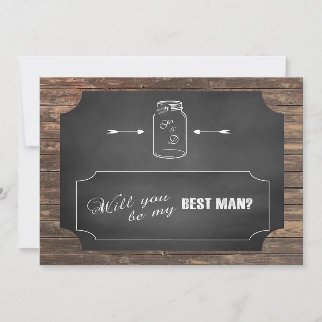 Invitación Mason Jar Chalkoard ¿Serás Mi Mejor Hombre? (Anverso)