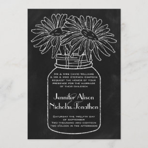 Invitación Mason Jar con Daisies en el Boda de Chalkboard