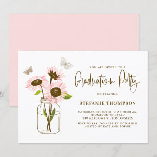 Invitación Mason Jar con fiesta de graduación de girasoles ro
