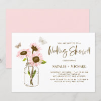 Mason Jar con girasoles rosados ducha de matrimoni