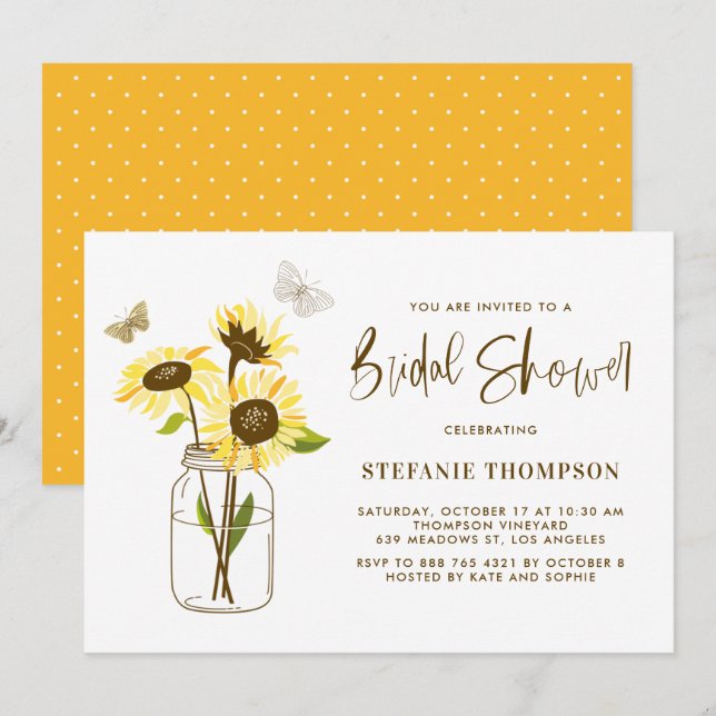 Invitación Mason Jar con girasoles rosados ducha de novia (Anverso / Reverso)