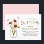 Invitación Mason Jar con girasoles rosados dulce 16 Fiesta<br><div class="desc">Invite a los invitados a su evento con esta personalizable dulce invitación de 16 fiestas. Cuenta con un frasco de albañil con girasoles rosas acentuados por mariposas. Personalice esta invitación de girasol rosa agregando los detalles de su evento. Esta invitación de 16 dulces de girasol es perfecta para cualquier tema...</div>