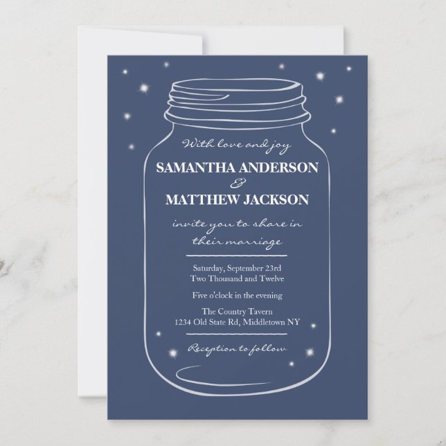 Invitación Mason Jar con la armada de la boda de luciérnagas (Anverso)
