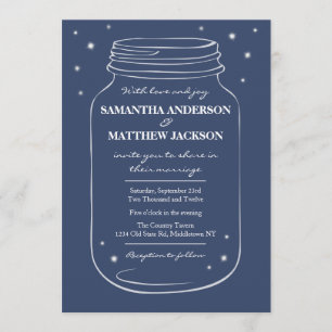 Invitación Mason Jar con la armada de la boda de luciérnagas