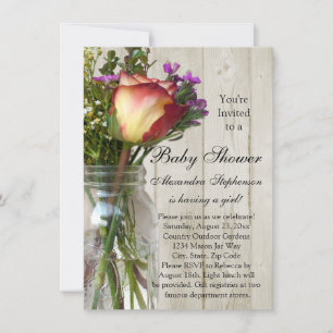 Invitación Mason Jar con Rosa/Chica de Flores Silvestres Baby