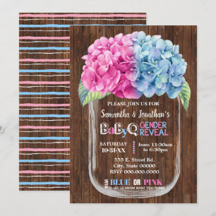 Invitación Mason jar country moda género revelar rosa o azul