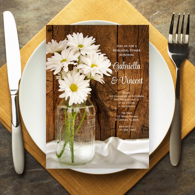 Invitación Mason Jar Daisies Country Wedsal Encender (Subido por el creador)