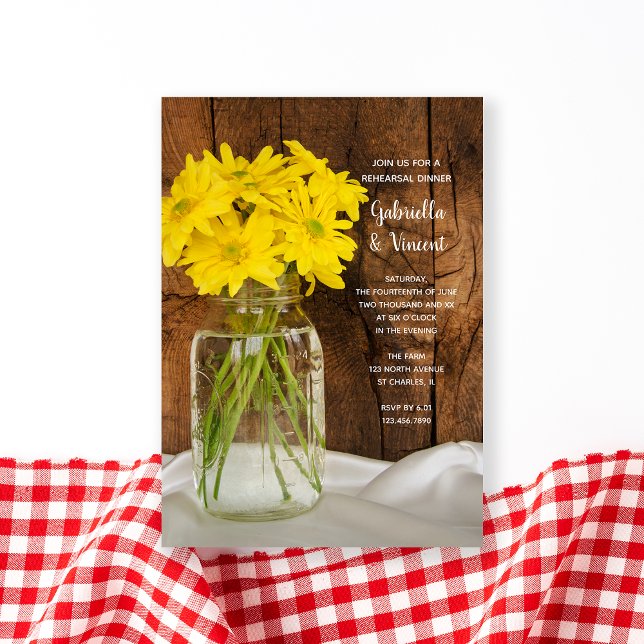 Invitación Mason Jar Daisies Country Wedsal Encender (Subido por el creador)