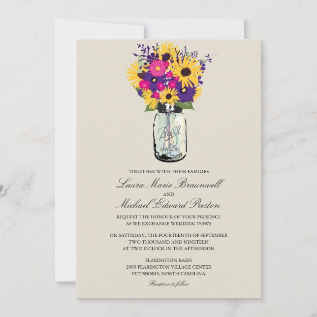Invitación Mason Jar Daisies y Boda de los girasoles (Anverso)