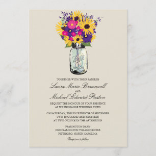 Invitación Mason Jar Daisies y Boda de los girasoles
