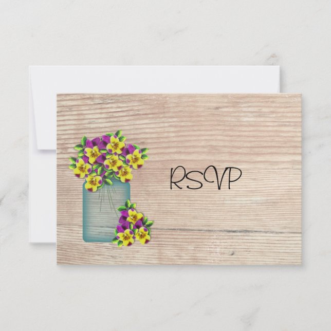 Invitación Mason Jar De La Recepción De Pansies RSVP (Anverso)