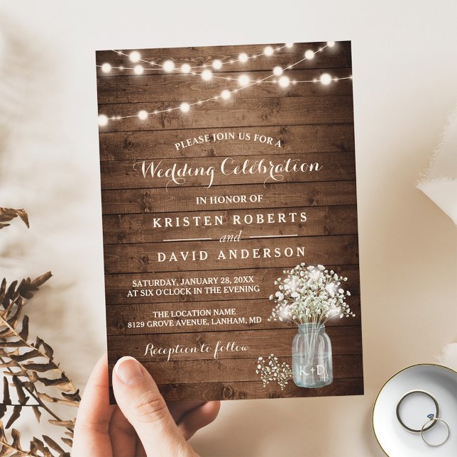 Invitación Mason Jar, el Boda de la Rústica Respiración del B (Subido por el creador)