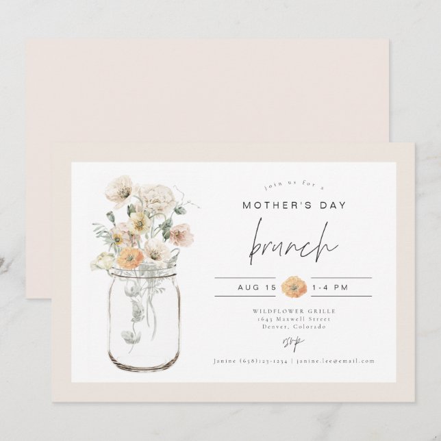 Invitación Mason Jar, el día de la madre (Anverso / Reverso)
