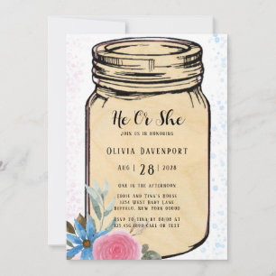Invitación Mason Jar Él o Ella Gender Revelan Baby Shower Inv