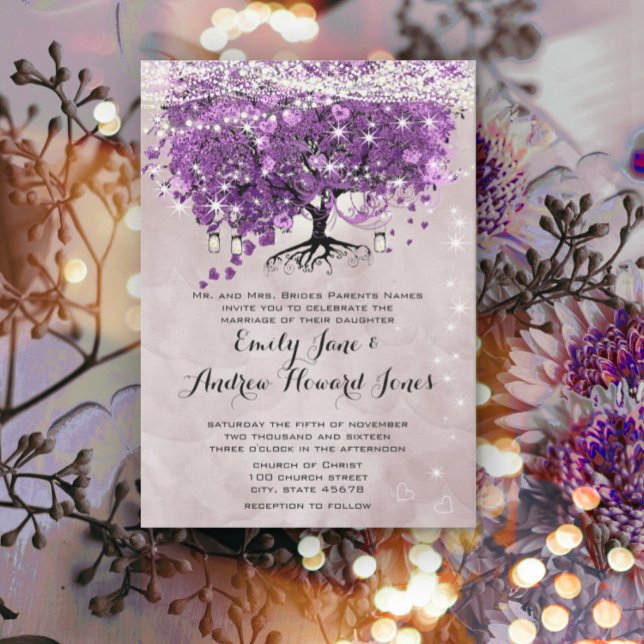 Invitación Mason Jar, el violeta del radiante forestal morado (Subido por el creador)