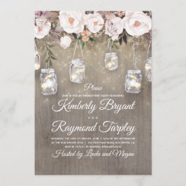 Invitación Mason Jar enciende el floral Partido del Compromis