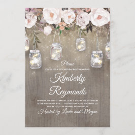 Invitación Mason Jar enciende fiesta de cumpleaños floral y r