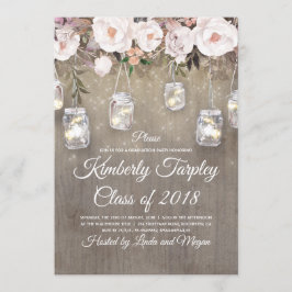 Invitación Mason Jar enciende fiesta floral de graduación rus