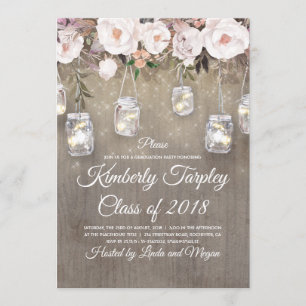 Invitación Mason Jar enciende fiesta floral de graduación rus