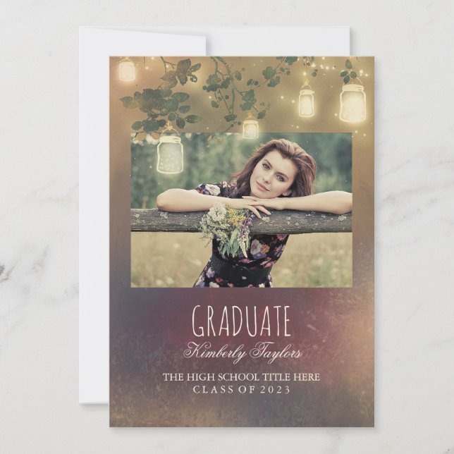 Invitación Mason Jar enciende partido de graduación de fotos  (Anverso)