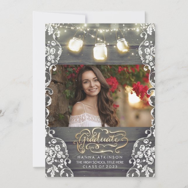 Invitación Mason Jar enciende partido de graduación de fotos  (Anverso)
