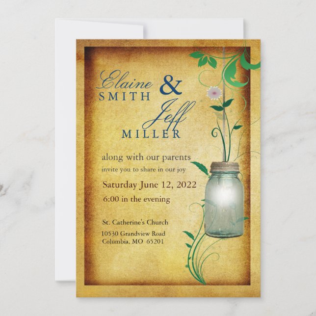 Invitación Mason Jar estilo país con estilo (Anverso)