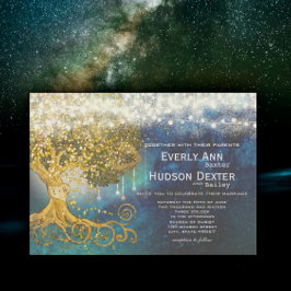 Invitación Mason Jar Fairytale Opulencia Azul y Boda de Oro