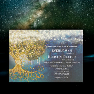 Invitación Mason Jar Fairytale Opulencia Azul y Boda de Oro