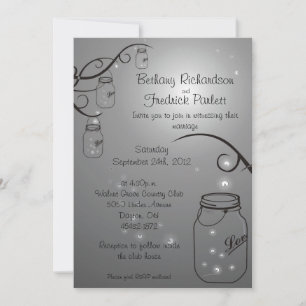 Invitación Mason Jar Firefly Wedting Gray Black