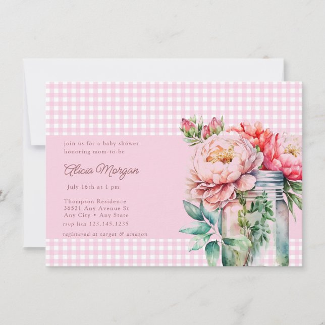 Invitación Mason Jar Floral | Baby Shower ruso (Anverso)