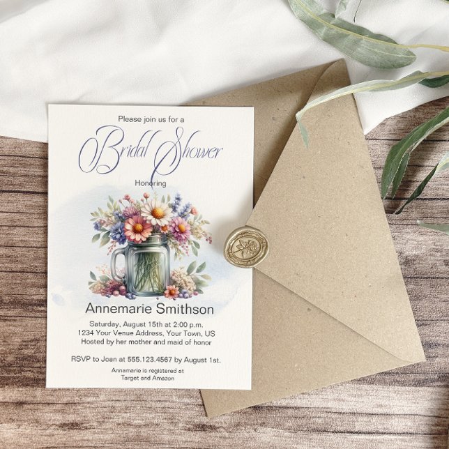Invitación Mason Jar Floral Bouquet Bridal Shower (Subido por el creador)