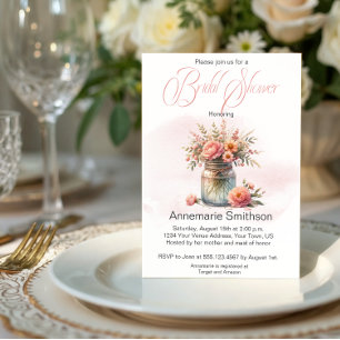 Invitación Mason Jar Floral Bouquet Bridal Shower
