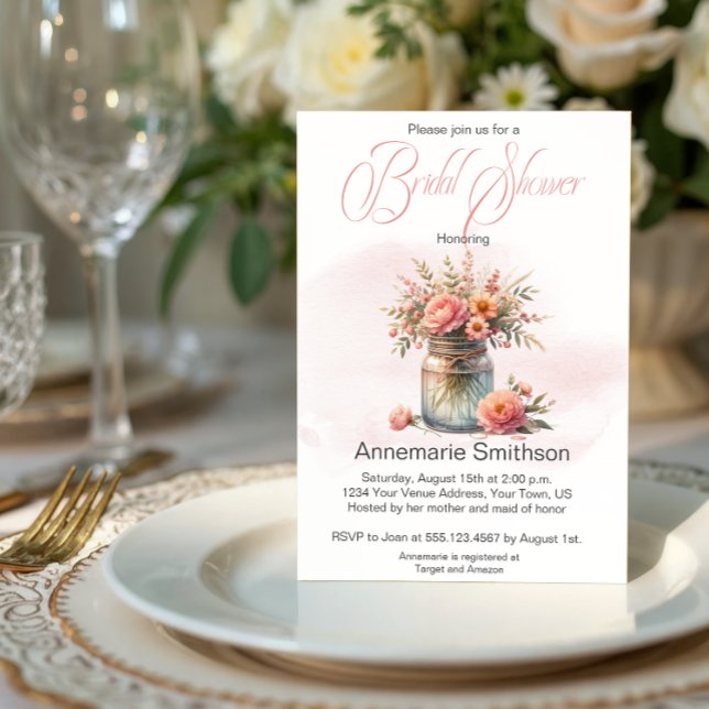 Invitación Mason Jar Floral Bouquet Bridal Shower (Subido por el creador)