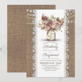 Invitación Mason Jar, floral de cosecha ruidosa | Boda Burlap