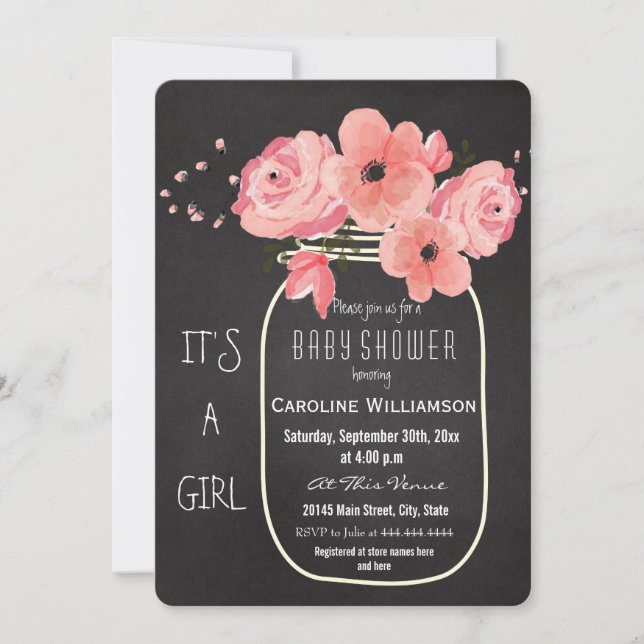 Invitación Mason Jar Flowers Chalkboard Baby Shower (Anverso)
