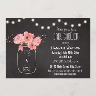 Invitación Mason Jar Flowers Lights Chalkboard Baby Shower