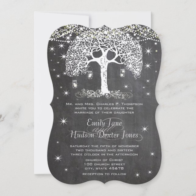 Invitación Mason Jar Forest Chalkboard Tree (Anverso)