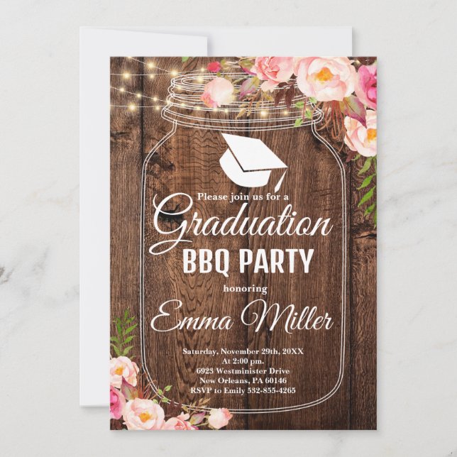 Invitación Mason Jar Graduation BBQ Fiesta (Anverso)