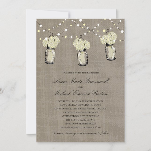 Invitación Mason Jar Hydrangea Boda (Anverso)