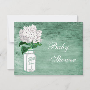 Invitación Mason Jar & Hydrangea Rustic Mint Baby Shower