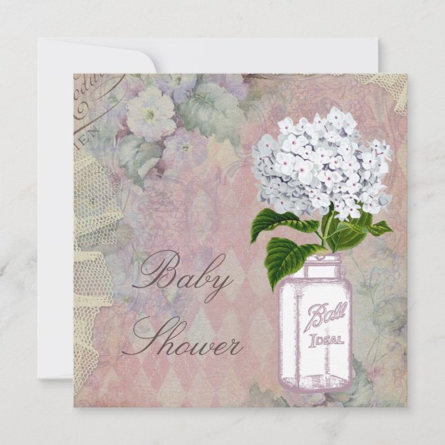Invitación Mason Jar Hydrangea Shabby Chic Baby Shower (Anverso)