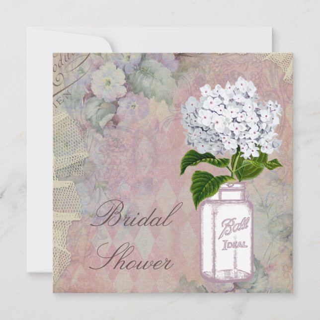 Invitación Mason Jar Hydrangea Shabby Chic Bridal Shower (Anverso)