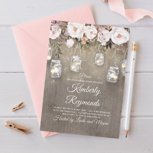 Invitación Mason Jar ilumina ducha de novia ruidosa floral