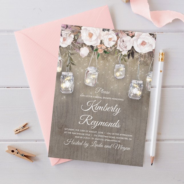Invitación Mason Jar ilumina ducha de novia ruidosa floral (Subido por el creador)