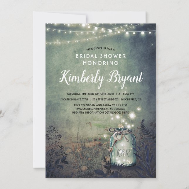 Invitación Mason Jar ilumina la ducha de novia de Woodland (Anverso)