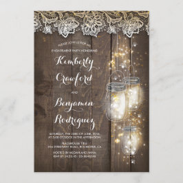 Invitación Mason Jar Lights and Lace Rustic Engagement Party