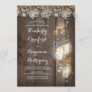Invitación Mason Jar Lights and Lace Rustic Engagement Party